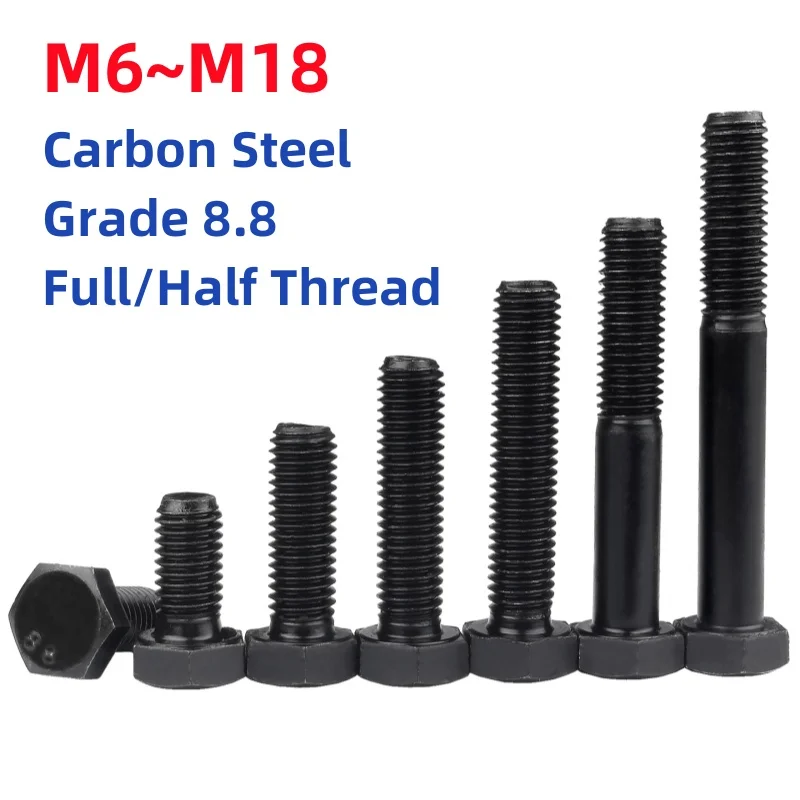GB5783 M6 M8 M10 M12 M14 M16 M18 Grade 8.8 Black Carbon Steel External Outside Hex Hexagon Head Screw Bolt Full/Half Thread