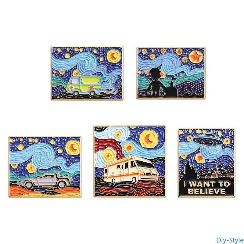 

Oil Painting of The Sun, Moon, and Starry Sky Clothing Accessories Backpack Alloy Brooch Badge Enamel Lapel Pins