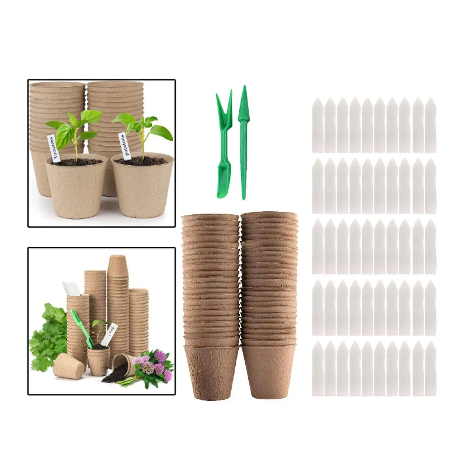 

50 шт. торфвые горшки для початков семян на открытом воздухе с 2 инструментами, стартовые лотки для посадки семян в теплице, комплект горшков для детских растений