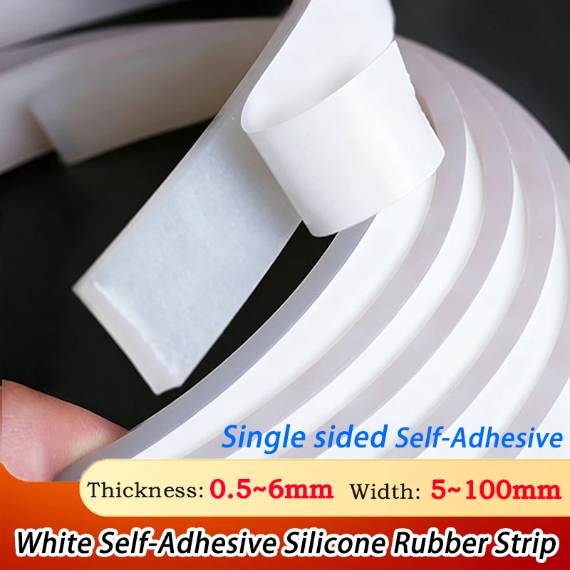 1~5 Meters White Single Sided Self-Adhesive Silicone Rubber Strip Solid Strip High Temperature Resistant Square Sealing Strips