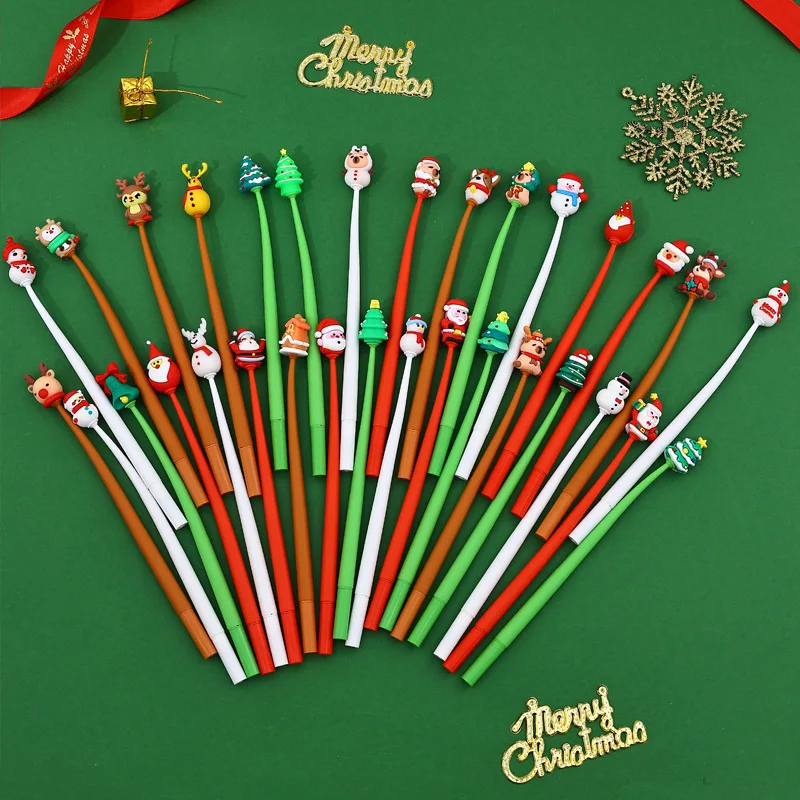 30Pcs/Lot Random Christmas Shake Gel Pen Cute Cartoon Santa Reindeer Snowman 0.5mm Black Ink Student Stationery Xmas Party Gift