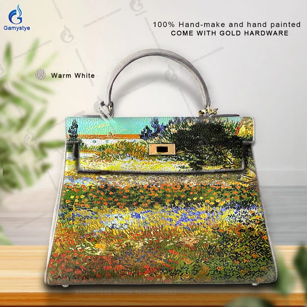 Women'S Fashion Bags Luxury Designer Brands A grassland filled with flowers Messenger Bag Art Oil Graffiti Painted Handbags 2024