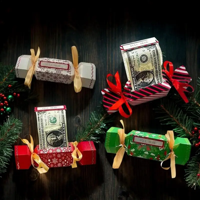 Christmas Money Pull Box Candy Shape Pull Out Money Pouch Set of 4 Merry Christmas Money Box Cash Pull Boxes for Home Decor