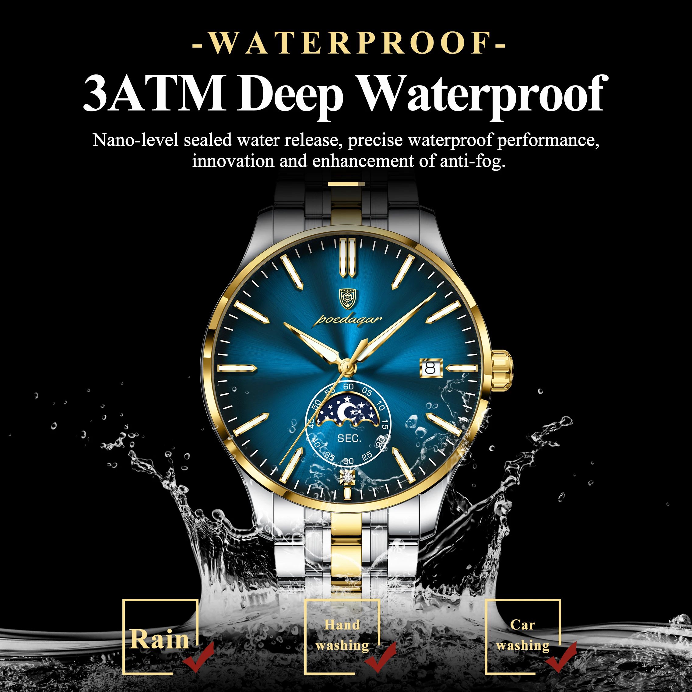 POEDAGAR Original Fashion Man Clock Stainless Steel Business Quartz Men Watch Waterproof Luminous Date Sport Men's Watches Reloj