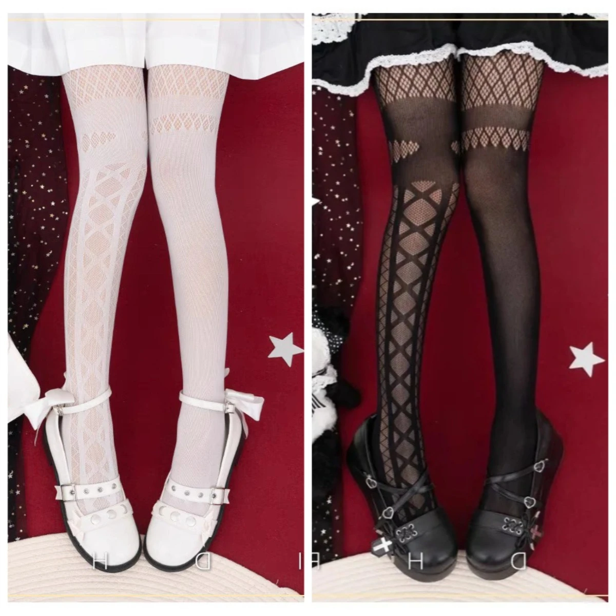 1/2 pairs Japanese Style Lolita Tights Sweet Cool Hot Girls Punk Gothic Fishnet Stockings Women Asymmetric Nylon Pantyhose