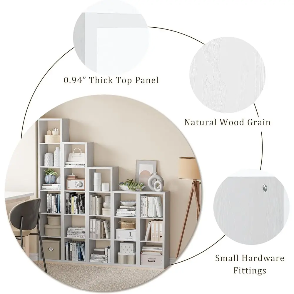 11 Inch Open Back Cube Bookcase with Thickened Border - White, 8 Cubes for Home or Office Display view 6