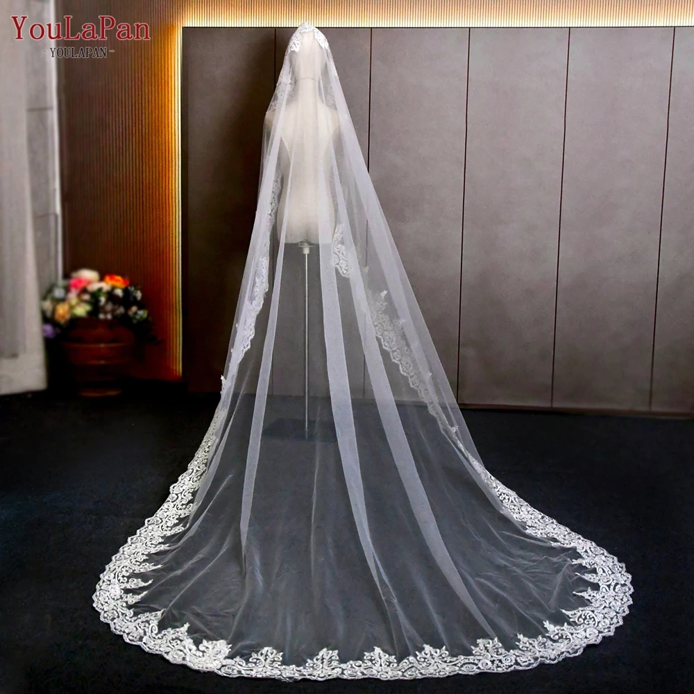 

YouLaPan Lace Wedding Veil Long Wedding Gauze Lace White Dress For Wedding Marriage Accessories Veils Bride 2024 Cathedral V68