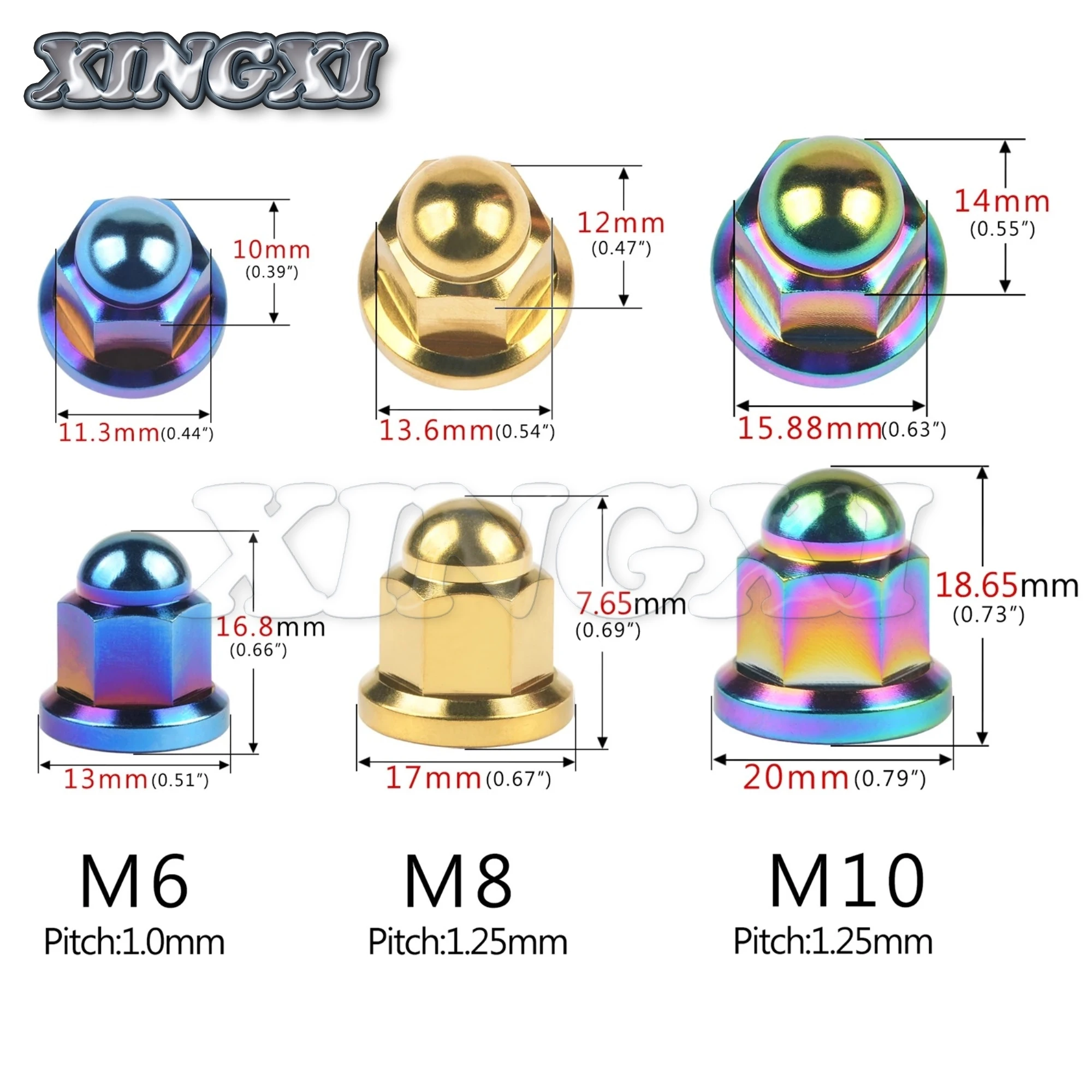 Xingxi 5PCS M6X1.0mm/ M8X1.25mm/ M10X1.25mm Pitch Ti Titanium Dome Nut Motorcycle Nut