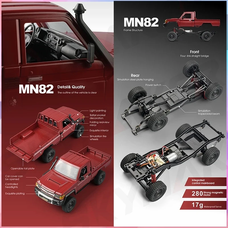 Coche de Control remoto a escala 1:12 para niños, modelo Retro Mn82, simulación a escala completa Lc79 RTR 2,4G 4WD 280, camión Pickup, juguetes para niños, regalos