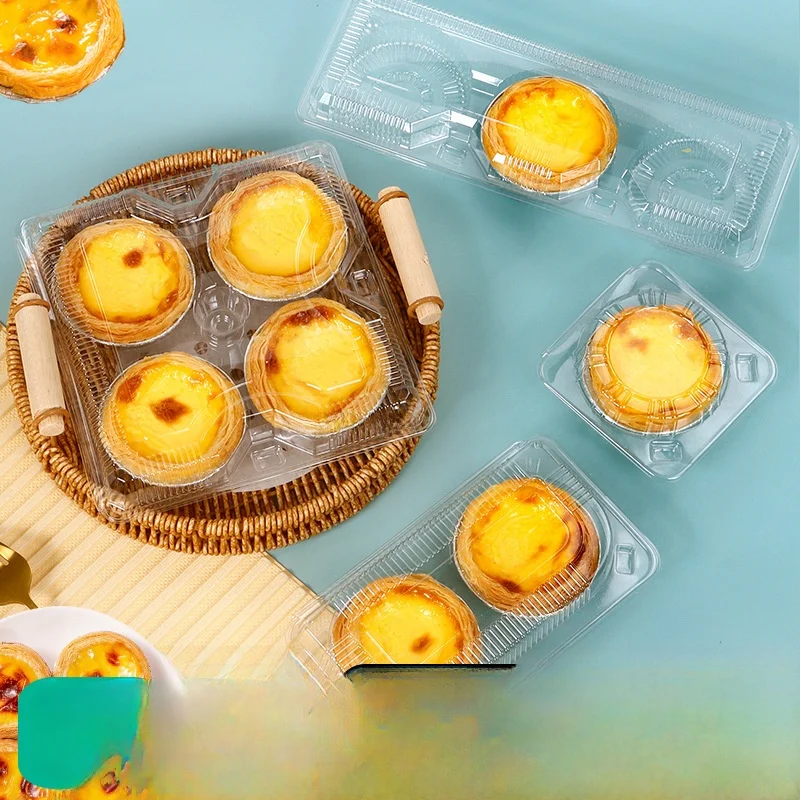 

Disposable Plastic Egg Tart Box Transparent Portuguese Egg Tart Paaging Box Baking No Need to Fold Box Kitchen Cooking Tools