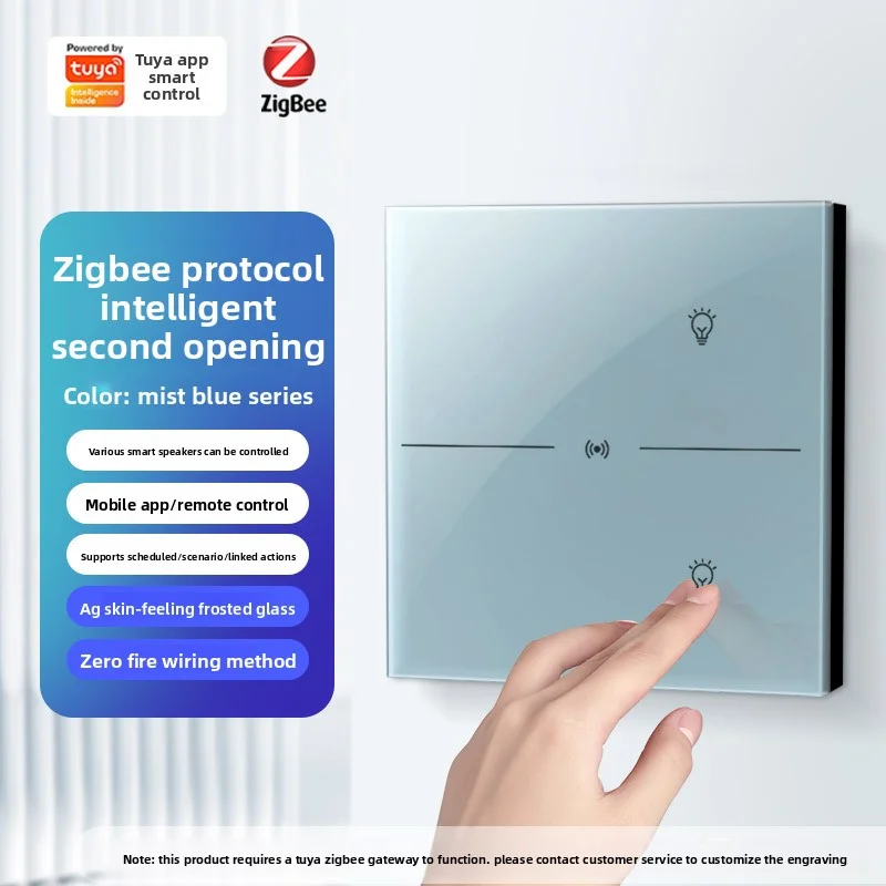 الكتابة على الجدران زيجبي 86 نوع زر ذكي التبديل واحد صفر النار الزجاج لوحة التطبيق التحكم الصوتي المنزل الذكي مع ضوء المؤشر الليلي #1