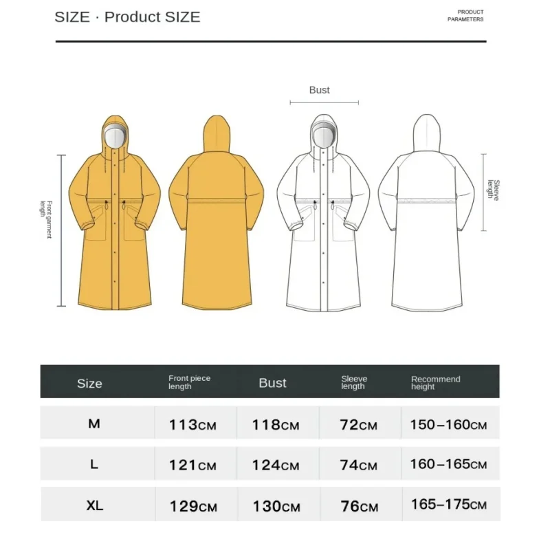 Long Waterproof Raincoat for Tourism, Outdoor Hiking Poncho, Hooded Rain Coat, High Quality