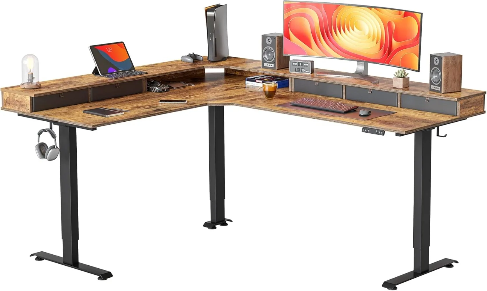 

FEZIBO 75", 265lbs Load Capacity, L Shaped Standing Desk with Drawers, Reversible Electric Standing Gaming Desk Adjustable