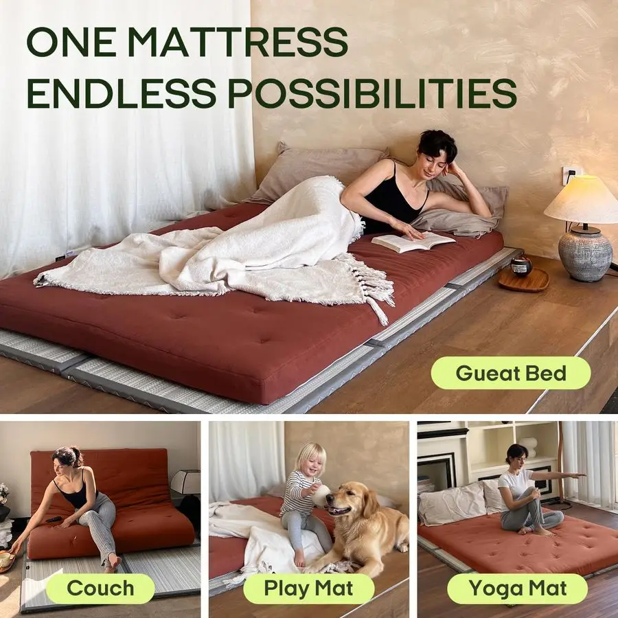 日本の床布団マットレス クイーンサイズ 80x60、綿100%カバー 2.5厚畳マットレス、折りたたみ式スリーピングパッド、ポータブルD