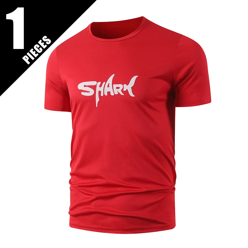 

1-Piece Men's Summer Fashion Shark Letter Print Short Sleeved Comfortable Oversized Breathable T-Shirt Sports And Fitness Top