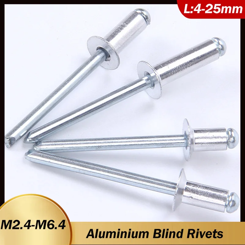 Dome Head Blind Rivet Pop Rivets M2.4 M2.8 M3 M3.2 M3.6 M4 M5 M6.4 Aluminium Shank Mandrel Exhaust Rivet for Car Length:4-25mm