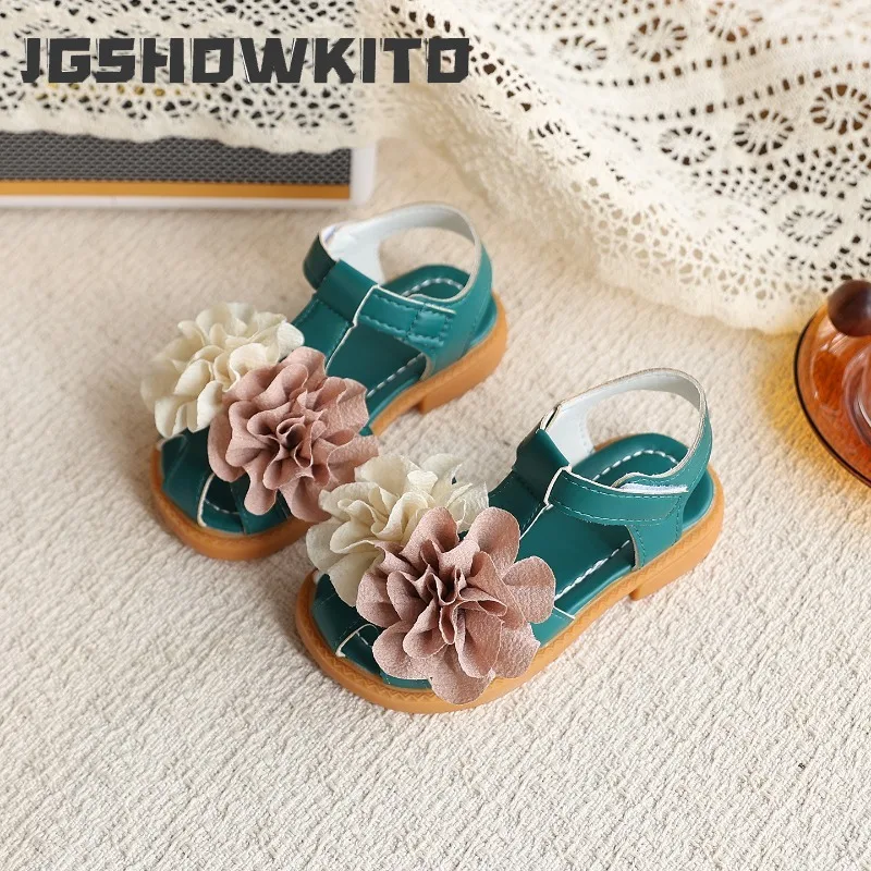 JGSHOWKITO Summer Children Princess Sandals Sweet Flower Girls School Flat Shoes Open-toe Kids Wedding Party Mary Jane Sandals