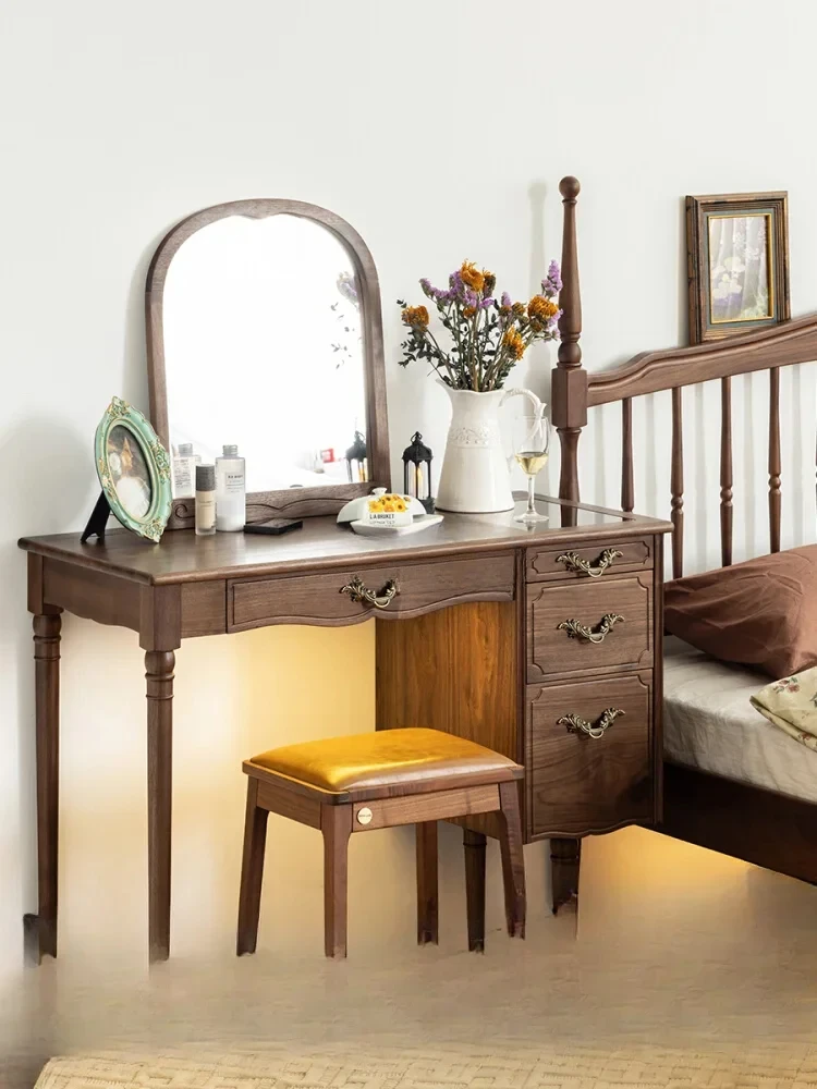

Black walnut new Chinese solid wood dresser bedroom modern simple retro European small makeup table