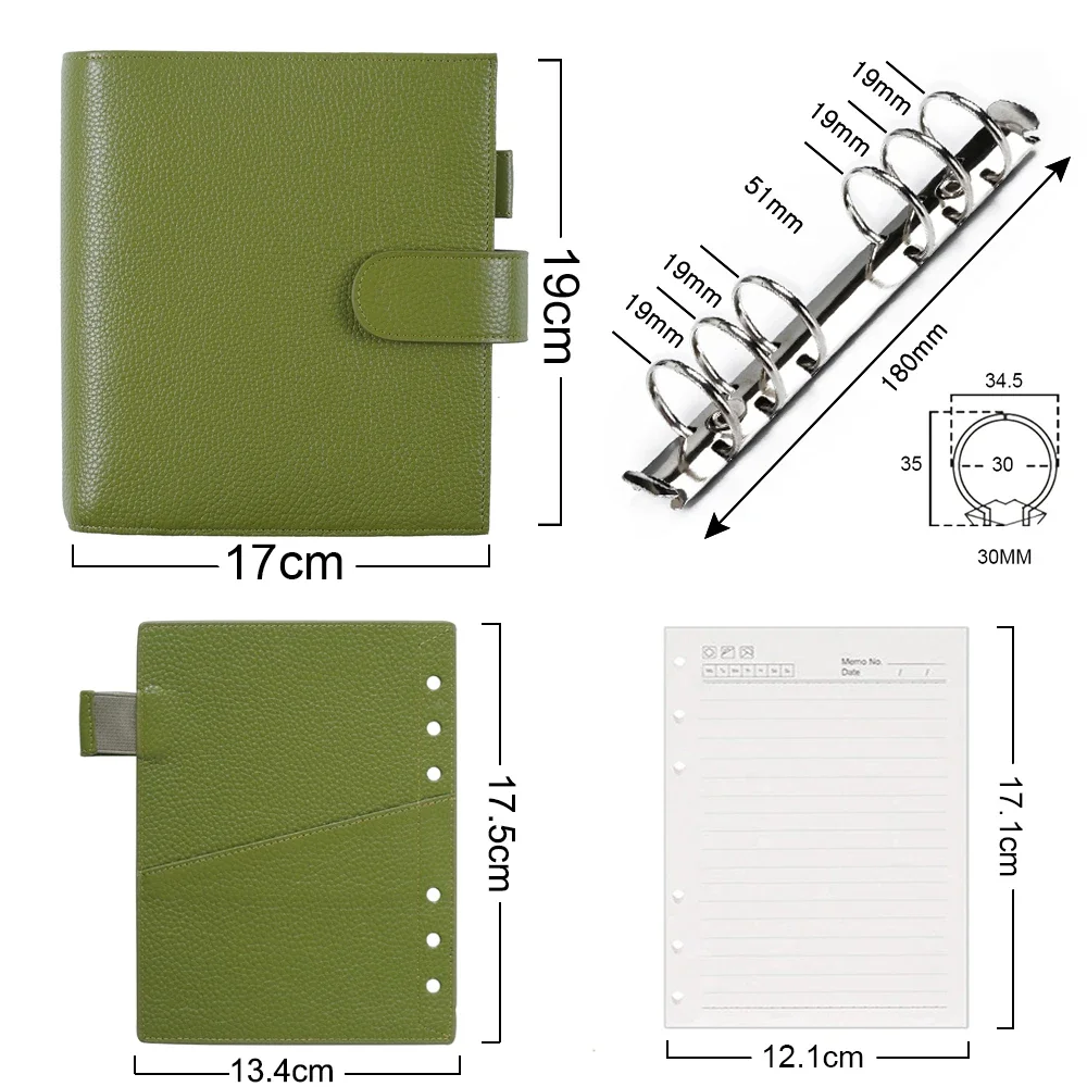 Moterm-Carnet de notes en cuir de mars à galets avec anneaux en argent, agenda personnel, série Luxe 2.0, licence large, 30 mm