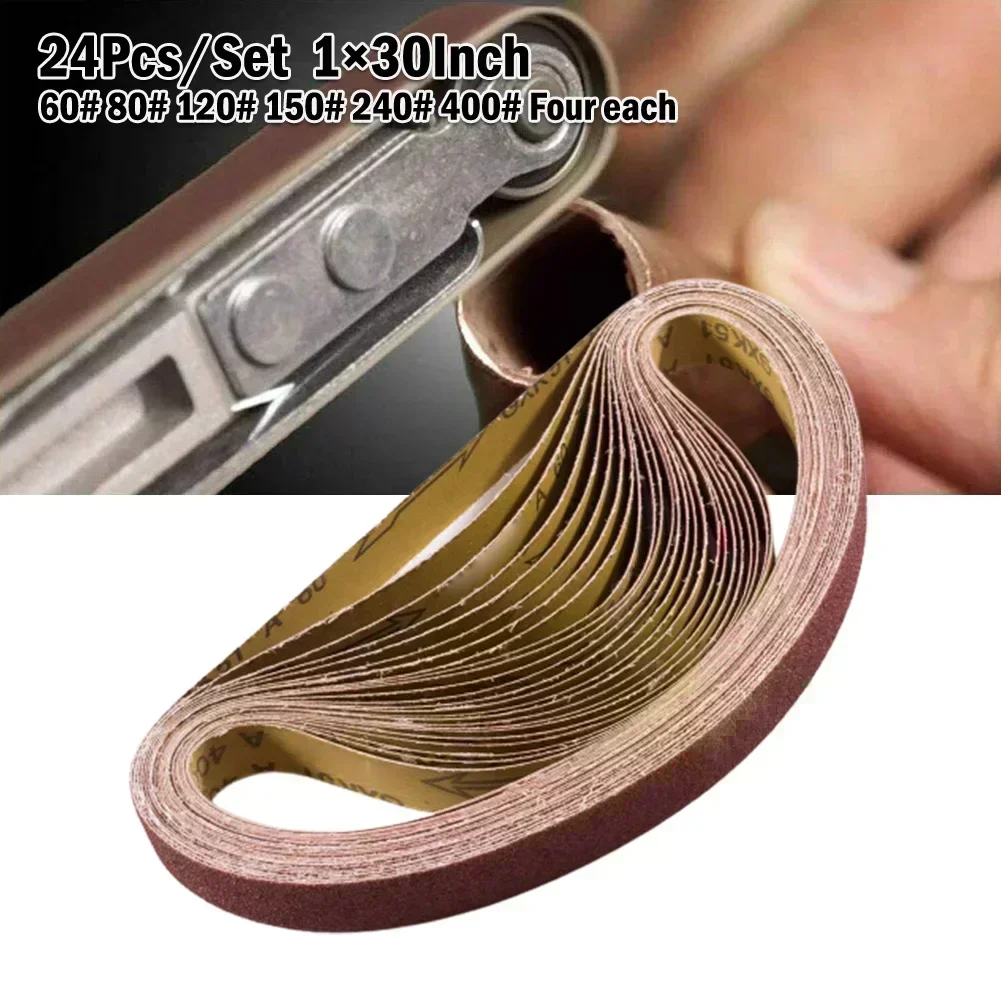 24pcs 25x762mm Sanding Belts Aluminum Oxide 60# 80# 120# 150# 240# 400# Grinding Polishing Sander Sandpaper Abrasive Tools