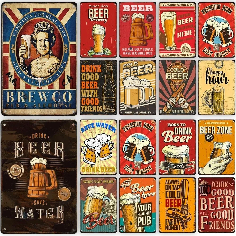 Cold Beer Posters Vintage Metal Tin Signs Drink Retro Bar Club Pub Restaurant Wall Art Decoration Plate