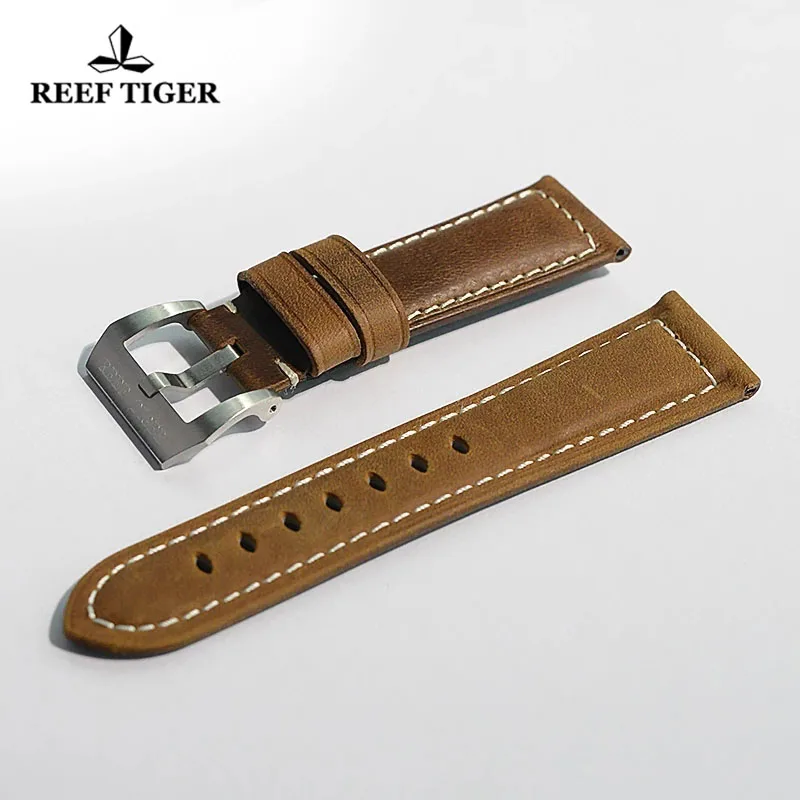 

Reef Tiger/RT мужской черный коричневый кожаный ремешок для часов с пряжкой для спортивных часов ремешок для часов для мужчин RGA3503 RGA3532