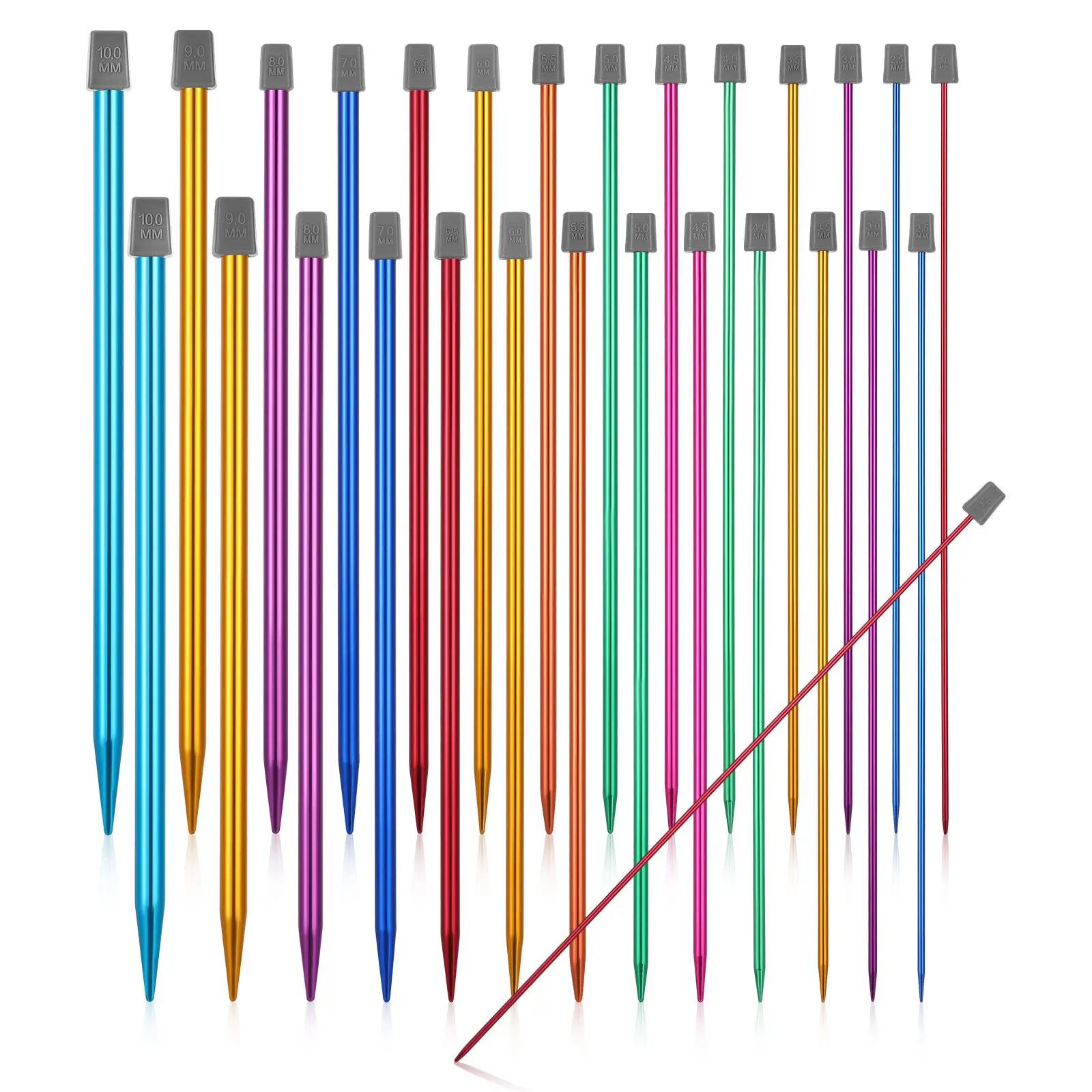 1Set Aluminum Single Pointed Knitting Needles Colorful Lightweight for DIY Sweaters Scarves Hats Metal Needle Set for Beginners