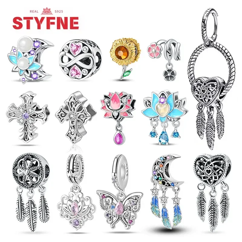 

925 Sterling Silver Heart Love Dangle Dream Catcher Charms For Original Bracelet S925 Charms DIY fine Jewelry for Women Gift