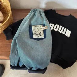 RAISE Spring Kids Boys Denim Pant Cotton Cartoon Smiling Toddler Boy Jeans Casual Gradient Children Boy Trousers 1-8T Boys Pants