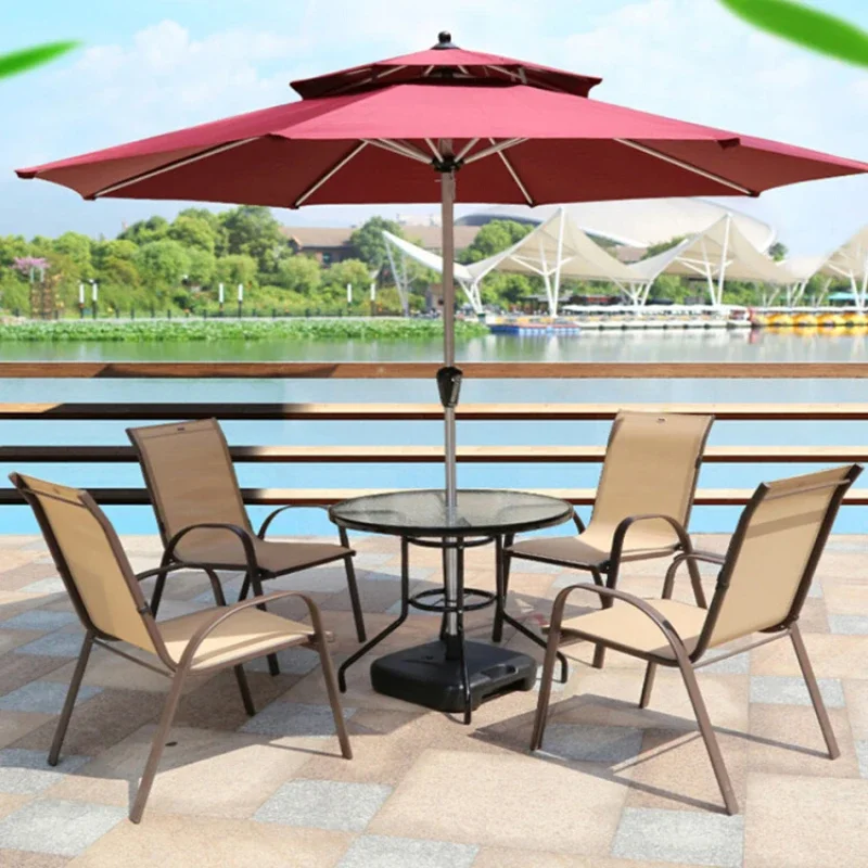 Outdoor Table and Chair Combination with Umbrella, Casual Open-air Balcony, Patio Chair, Rainproof, Waterproof, Sunscreen,