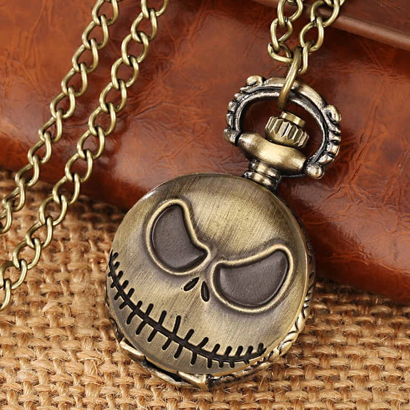 Little Vintage Jack Skull Streetwear Punk Steampunk Pocket Watch Necklace Chain Clock Quartz Lovely Pendant Chain for Boys Girls