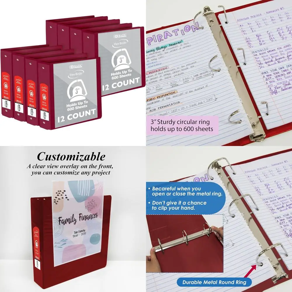 

3 Slant D-Ring Binder, Holds 600 Sheets, 12-Pack for Home and Office Organization