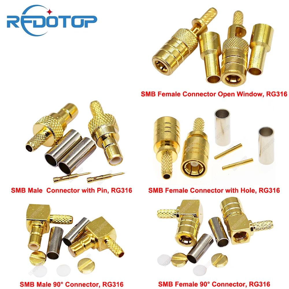 2PCS/lot SMB Male/Female Connector Crimp RG316 Coaxial Cable Gold Plated SMB50-1.5 RF Coaxial Connector 90Degree High Quality