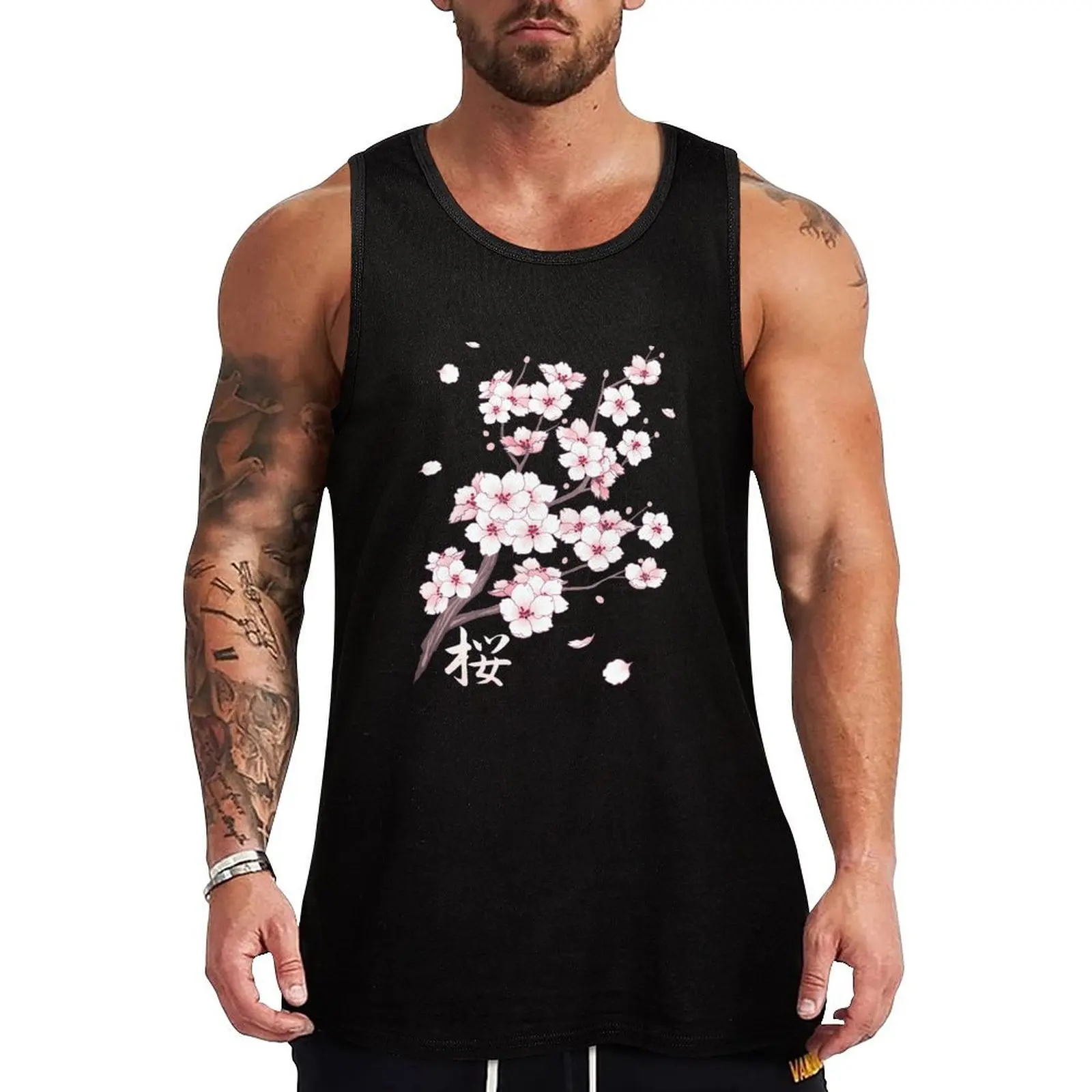 Camiseta sin mangas con estampado de ramas de cerezo sakura blancas y pétalos que caen, camiseta sin mangas resistente para trabajo, camiseta sin mangas para exteriores.