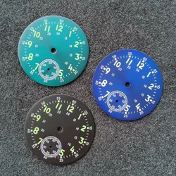 Black & blue & green 37mm watch dial thickness is 0.4mm second hand is at 6 o 'clock Suitable for ST3621 or ETA6498 movements