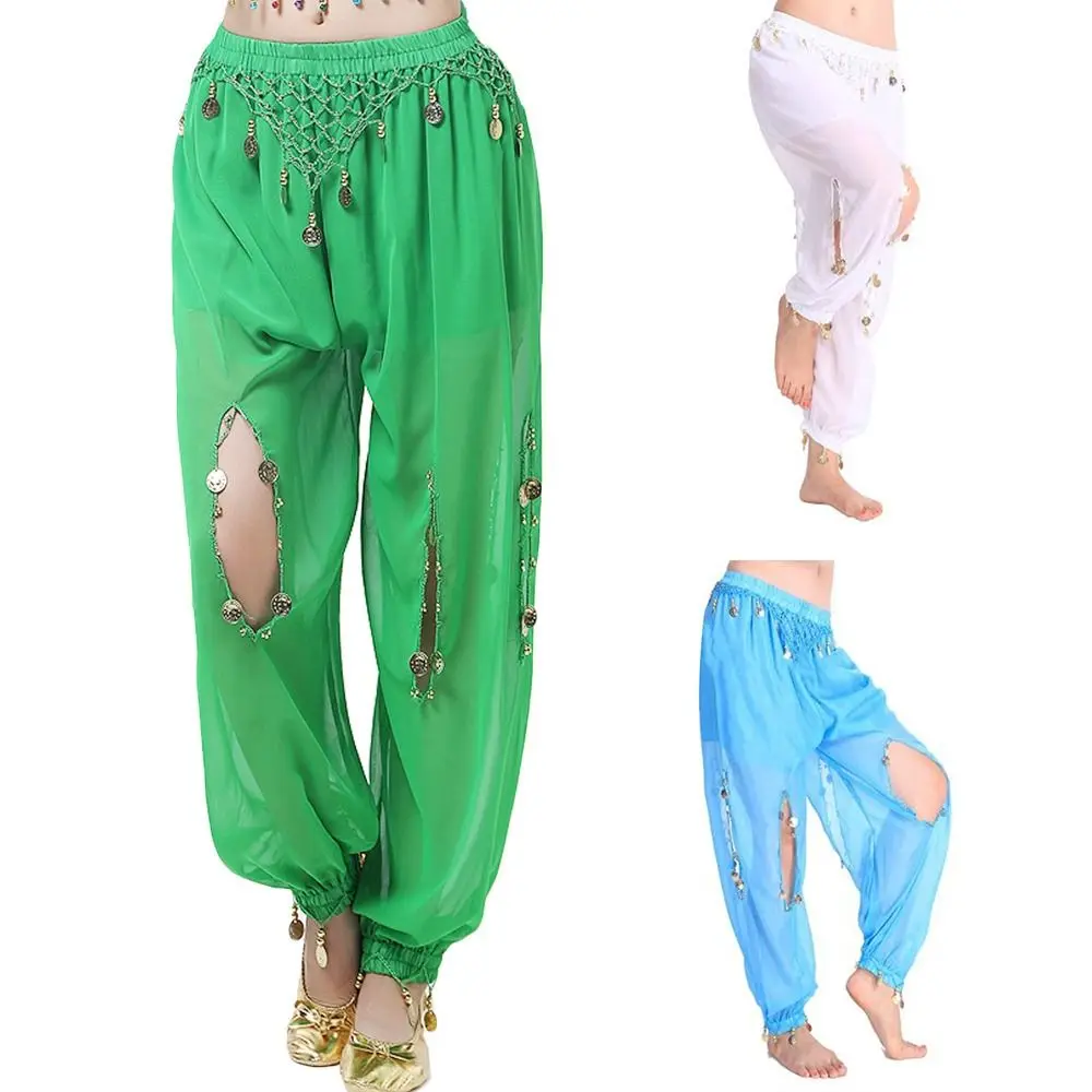 Pantalones bombachos brillantes con lentejuelas para mujer, pantalones de baile, disfraces de espectáculo, pantalones de danza del vientre