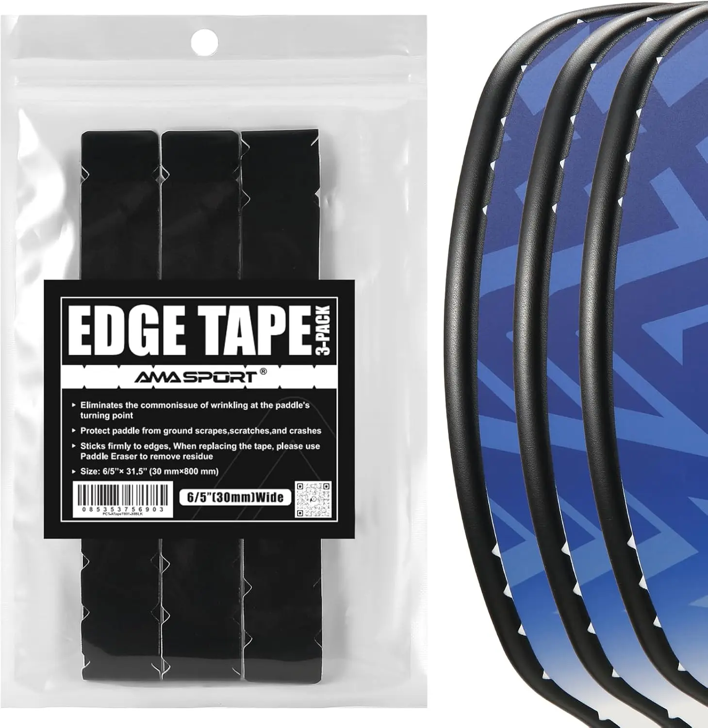

AMASPORT 30mm Pickleball Paddle Protection Tape Extra-Wide 30mm (1.2") Compatible with thicker paddles Edge Protection Tapes