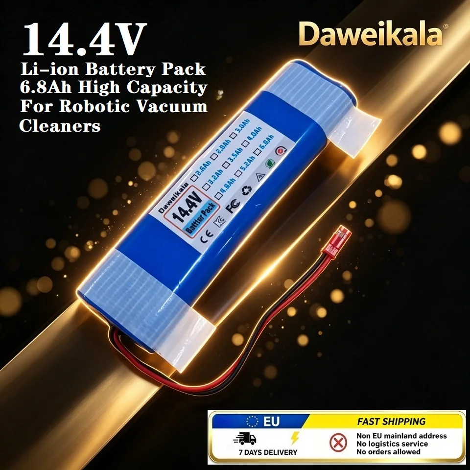 Batteria agli ioni di litio da 14,4 V e 6,8 Ah, batteria di ricambio Daweikala per aspirapolvere robotici, batteria ricaricabile ad alta capacità, spedizione in 7 giorni dal magazzino europeo.