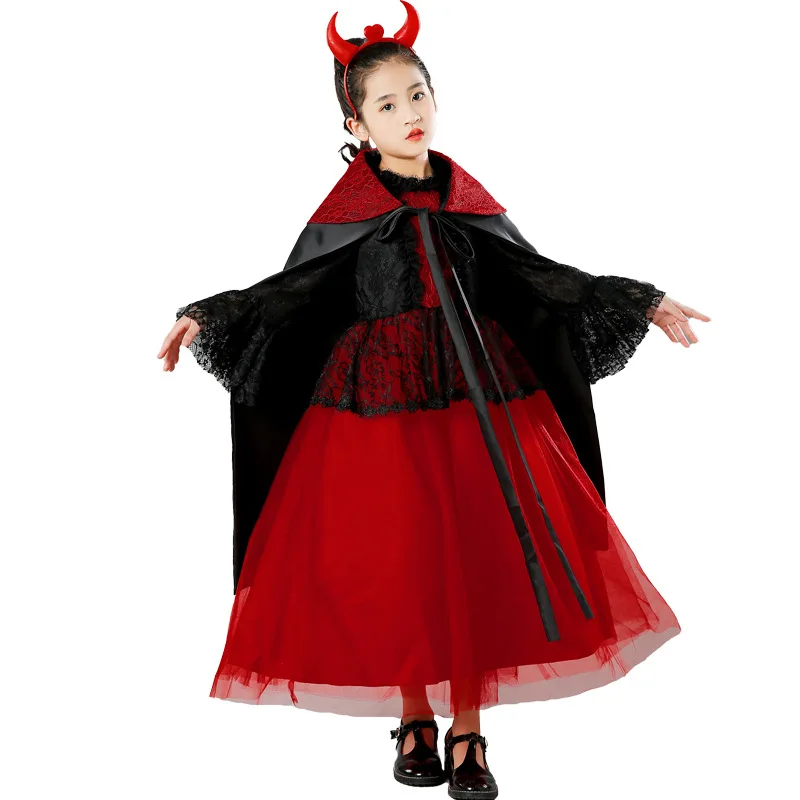 Girls Halloween Costume Party Halloween Kids Vampire baron Count Dracula Gothic Vampire Costume Fantasia Prince Cosplay suit