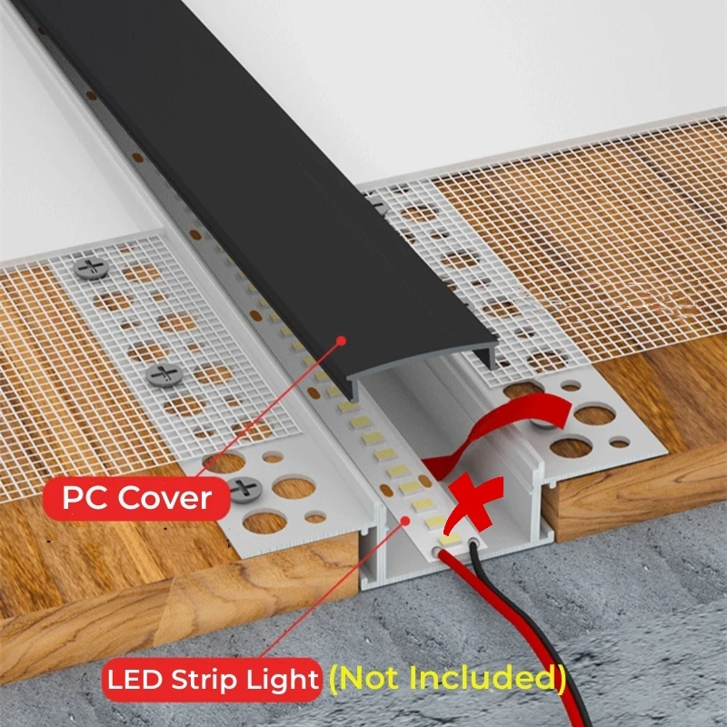 Bordo del soffitto senza bordi Profilo in alluminio a LED da incasso canale incorporato Diffusore nero Parete Pavimento Scala Bagno Bar Strisce luminose