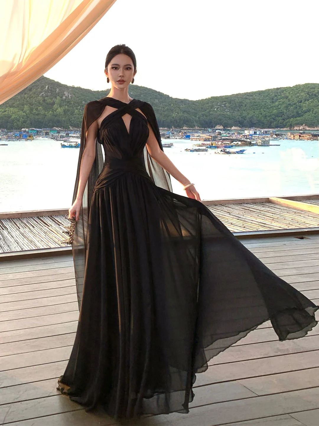 

Ele Bla Evening Dr Women's Gown with Sa Waist Cinching Floor Length Skirt Sexy Bal Design for Par And Holiday
