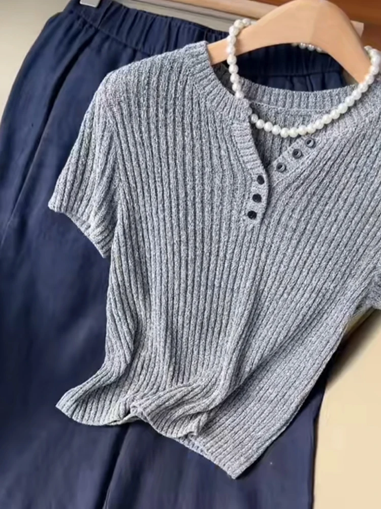 

Корейский вязаный топ из ледяного шелка ort Sve, повседневная дизайнерская толстовка с капюшоном, летняя модная антивозрастная качественная одежда стандартной посадки для поездок на работу