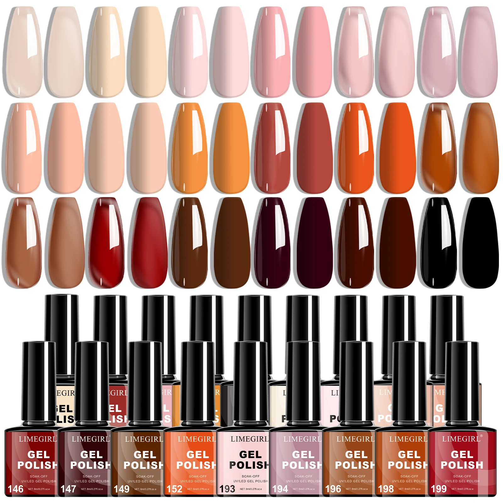 

LIMEGIRL Nail Gel Polish Set 18 Color Gel Nail Polish Semi Permanent Gel 8ml Nail Art Manicure Soak Off LED UV Gel Varnishes