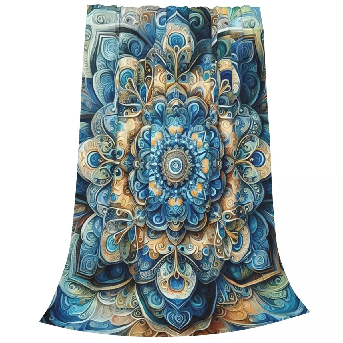 Blue,Cream And Orange Mandala Patter Blankets Fleece Soft Sofa Throw Blankets For Home Bedroom Travel Throws Bedspread Quilt