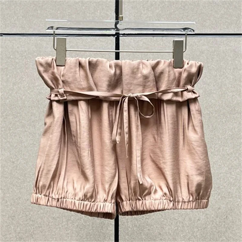 women's shorts New flower bud shaped ultra short pants for summer 2026 Tie up slim fit mini pants Elastic waist casual shorts