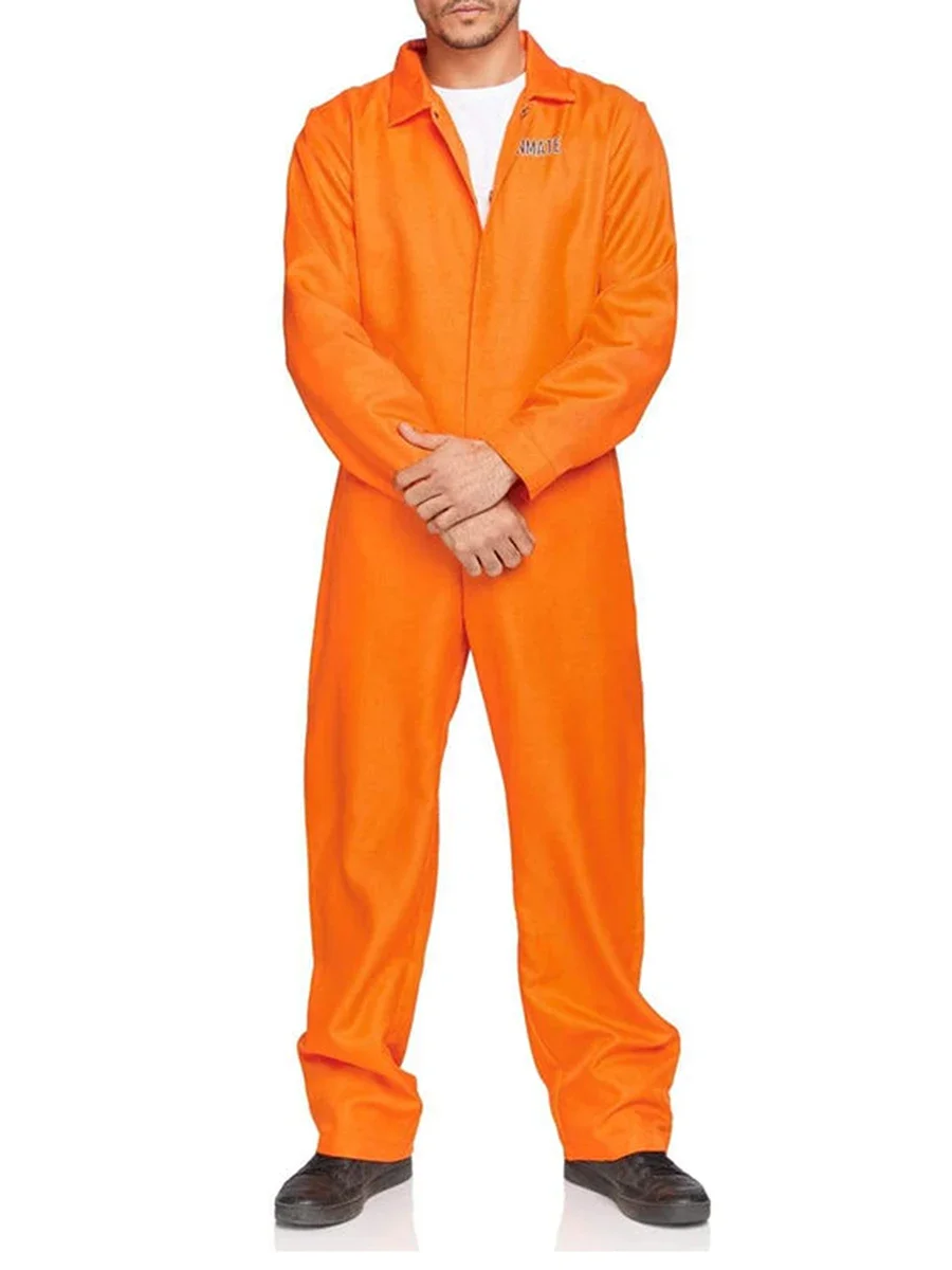 Costume de cosplay de prison orange pour hommes et femmes, lettre imprimée, manches longues, tenue de fête d'Halloween