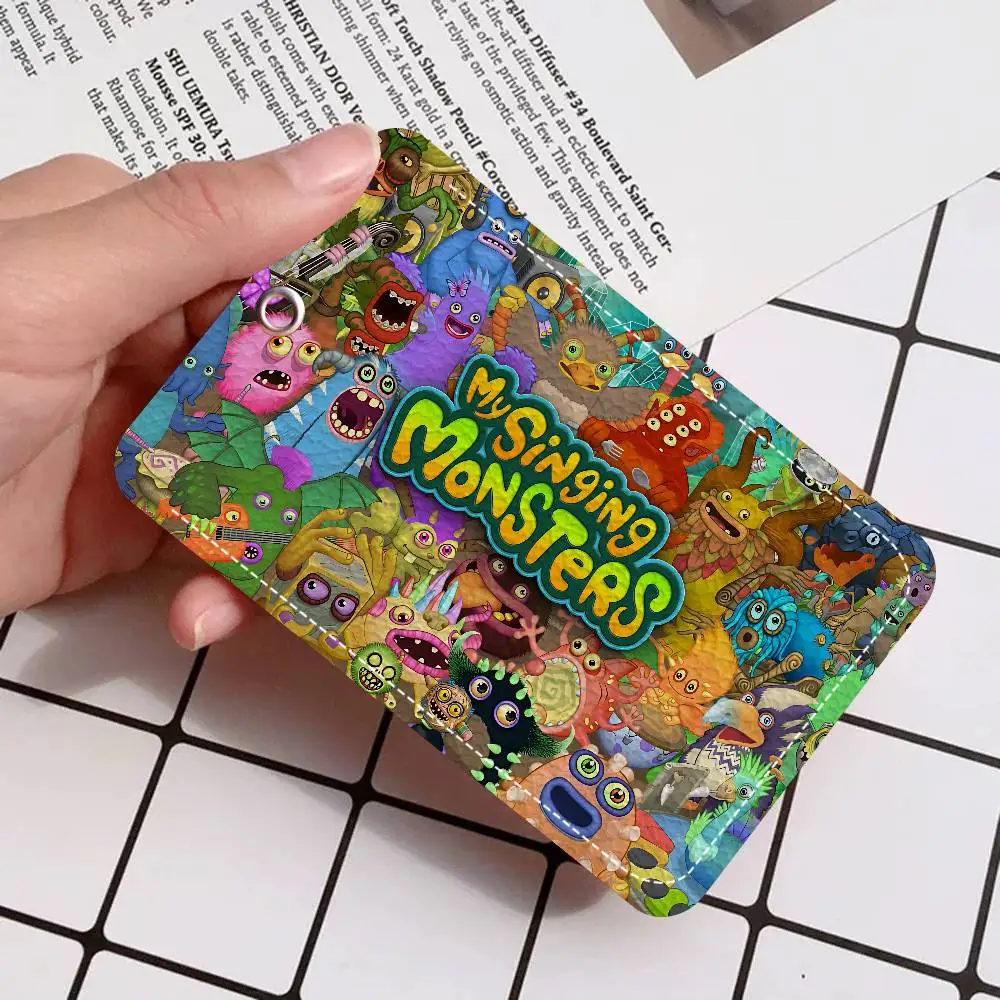 My Singing M-Monsters 1Pc Access Card Case Leather Card Holder Keychain Key Ring Door Access Tags ID Card Case Keychain