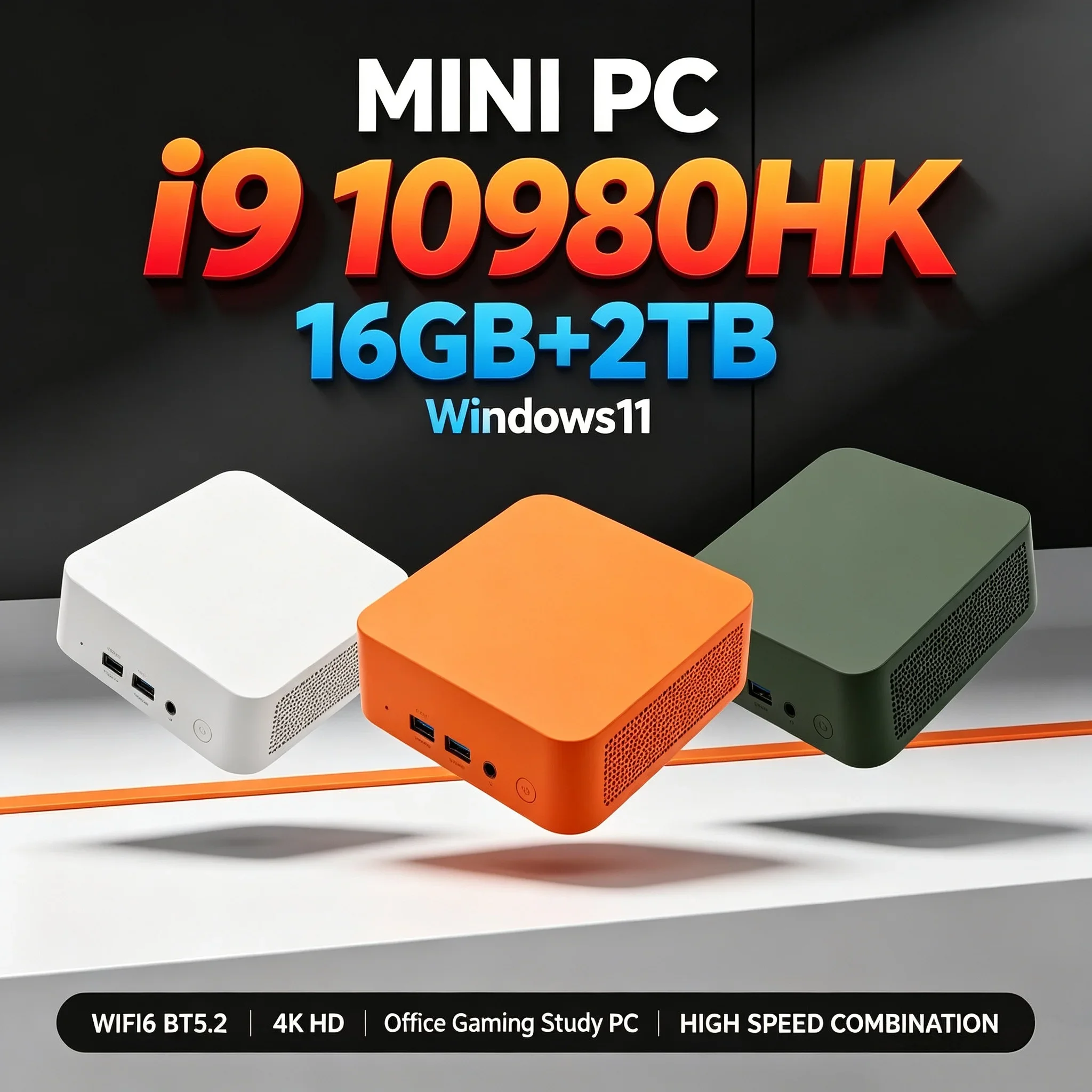Mini PC Intel I9‑10980HK Windows11 Gaming Desktop 16GB RAM Optional 1TB/2TB SSD WiFi 6 BT5.2 Home Entertainment Gamer Computer