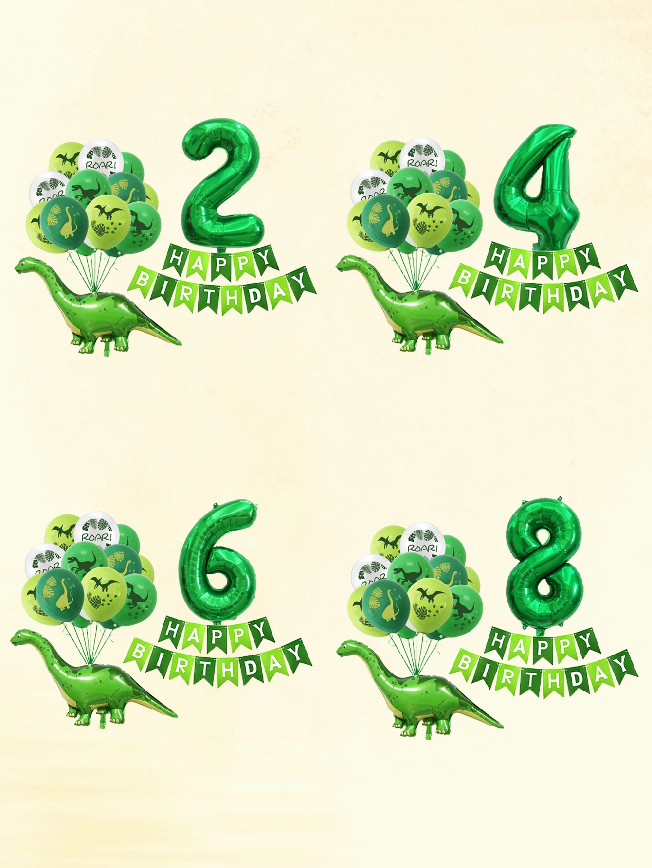 20 Stück grüne Zahlen-Dinosaurier-Luftballons-Set, alles Gute zum Geburtstag, Banner, Latex-Luftballons, Wald-Dinosaurier-Thema, Geburtstagsparty-Dekorationen – Detail 1