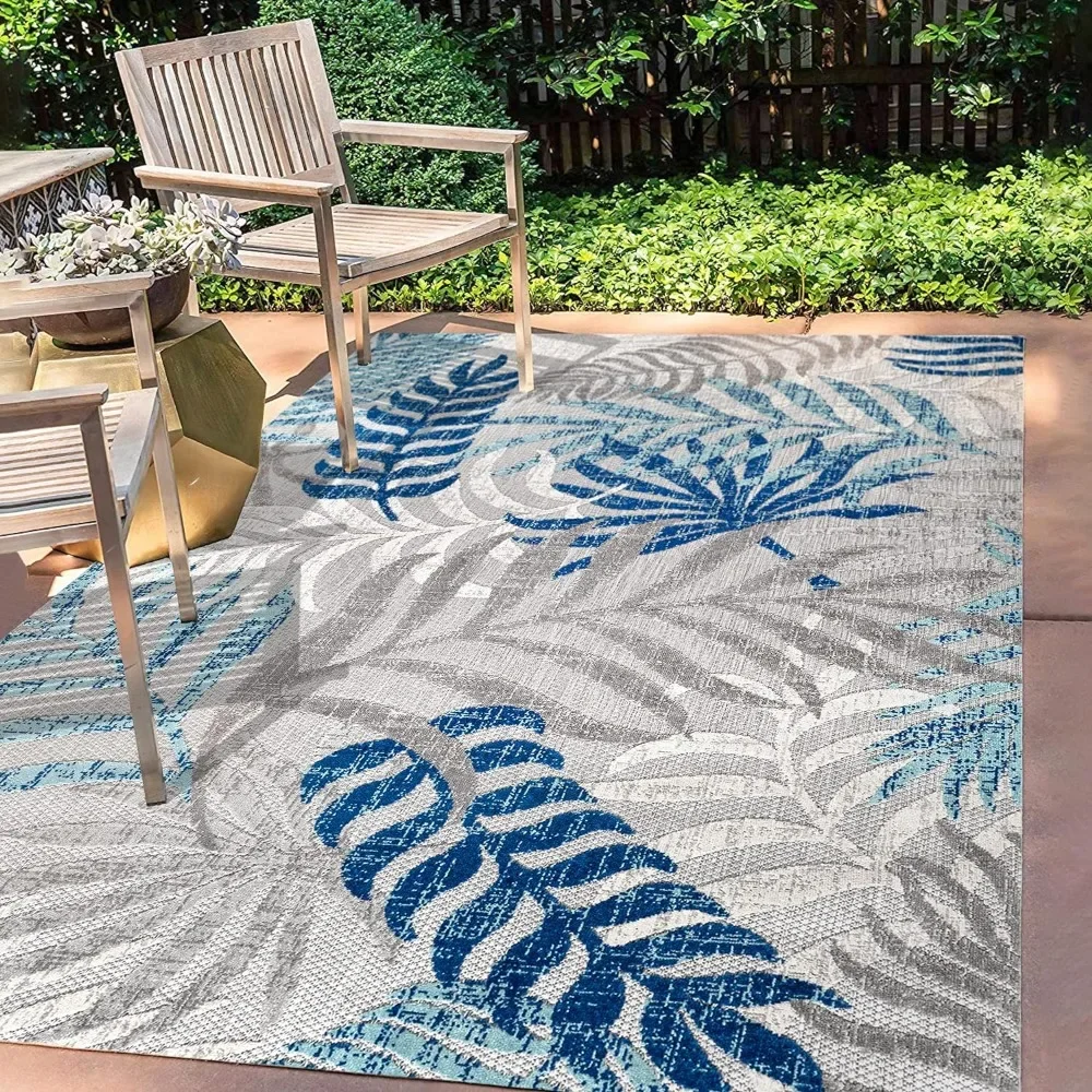 

Outdoor Area-Rug 9 X 12, Easy-Cleaning, Palm Leaves Indoor Outdoor Area-Rug